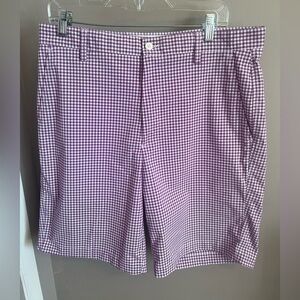 Footjoy Shorts Mens 34 Purple Check Chino Performance Golf Flat Front